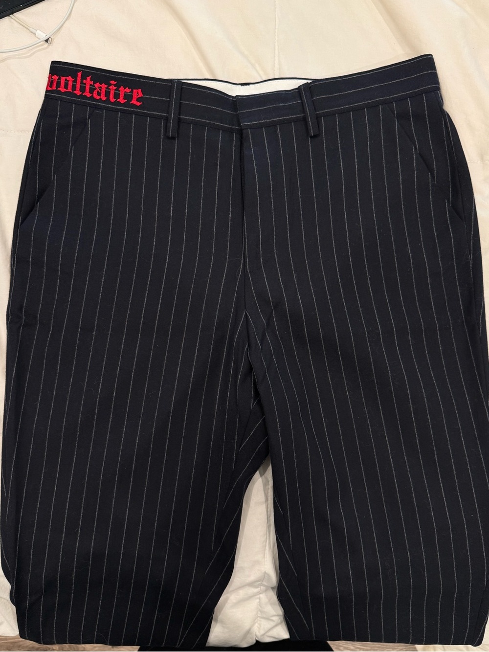 Zadig & Voltaire Black Pinstripe Shorts with Red Logo Waistband